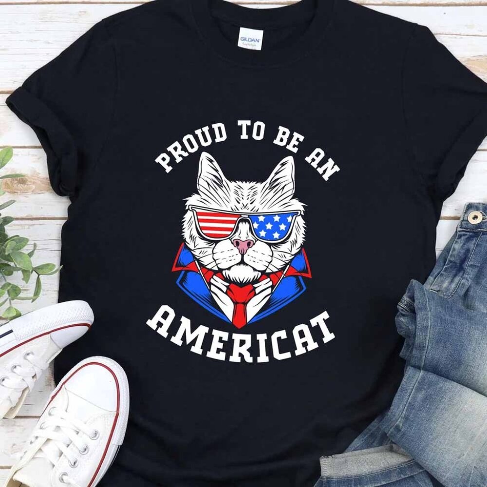 American Cat Funny T Shirt, Proud To Be An American Shirt, 4th Of July Gift Tee